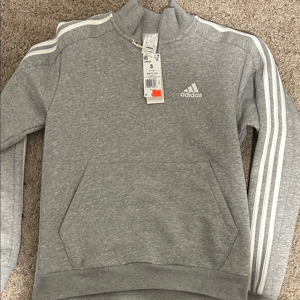 Adidas Heather Gray Pullover with White Accents